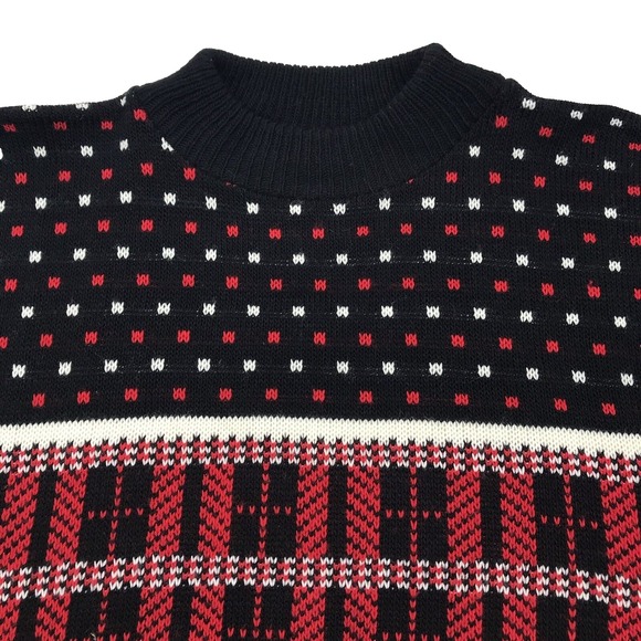 VTG AMERICAN PRIDE Sweater Men S Black Red Geometric ColorBlock 80s 90s MADE USA - Picture 2 of 16